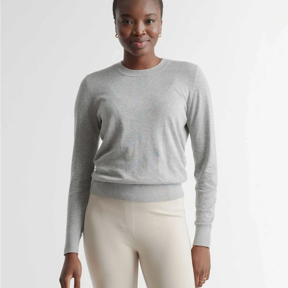 Quince Lightweight Cotton Cashmere Crew Sweater Heather Grey Size Medium